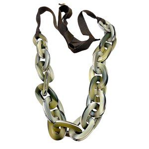 J Crew Chucky Chain Necklace, 80s Style, Plastic, Ribbon, Camouflage, Oversized